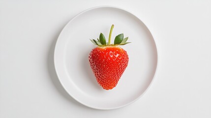 A delicious-looking strawberry with tiny seeds and a vibrant green stem,
