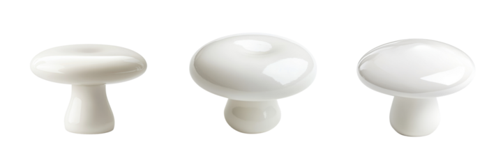 A Set of Tasty White Button Mushrooms with Soft Caps Isolated on Transparent Background