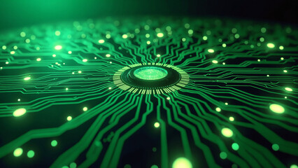 Fototapeta premium Abstract Green Digital Circuit Board with Glowing Connections