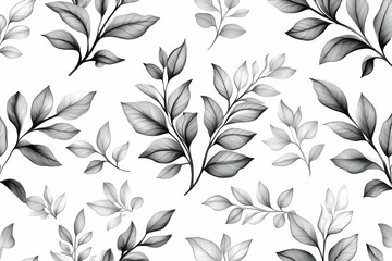 Monochrome leaf pattern; botanical illustration on white