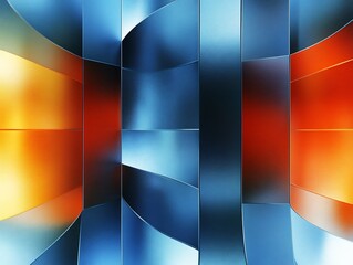 Fototapeta premium Abstract orange blue metallic curves dynamic composition. AI Generated