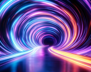 Neon Swirl Tunnel Abstract Light Trails on Dark Road