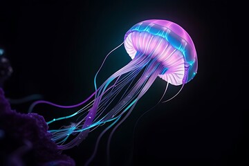 Ghostly kraken rising with bioluminescent tentacles.