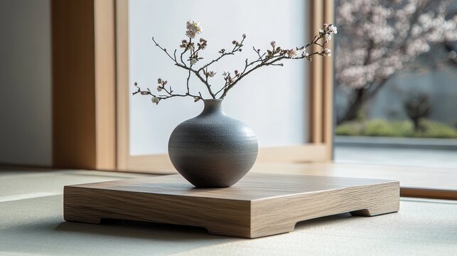 A simple wooden display stand, adorned with a single, elegant vase, stands as a minimalist centerpiece, inviting contemplation and appreciation for the art of understated elegance.