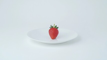 A delicious-looking strawberry with tiny seeds and a vibrant green stem,