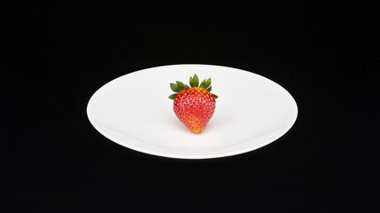 A delicious-looking strawberry with tiny seeds and a vibrant green stem,