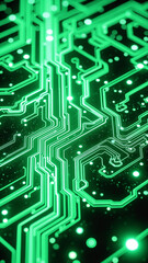 Abstract Green Digital Circuit Board with Glowing Connections