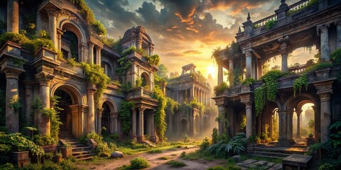 Fototapeta premium Abandoned Palace Ruins: Urban Exploration Photography, Mystical South Asian Architecture