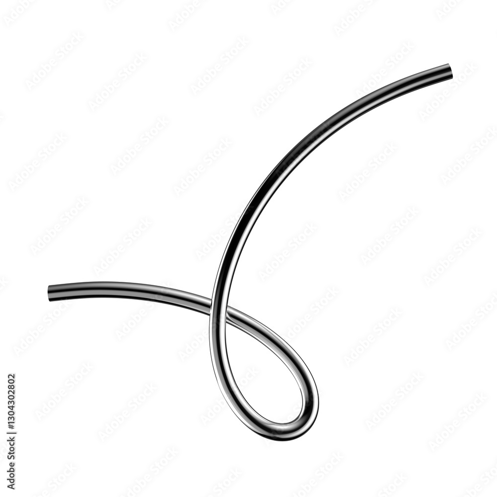 Poster metallic squiggle line shape isolated. futuristic metal tangled line design element, abstract metal 