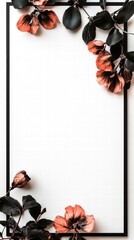 Floral Elegance: A minimalist frame adorned with delicate peach-colored flowers and lush green leaves, creating an elegant backdrop for text or design elements.