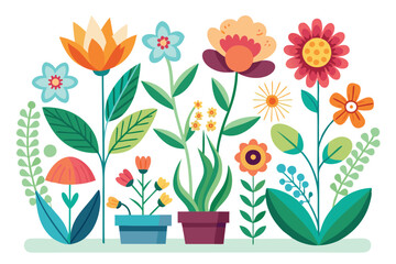 Collection of spring colorful flower elements vector. Set of beautiful, colorful floral ornaments vector  illustration isolated on white background