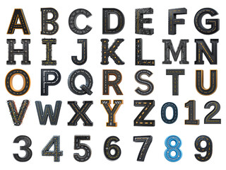 Road alphabet font style 3D rendering Letter 'A to Z' Isolated on png