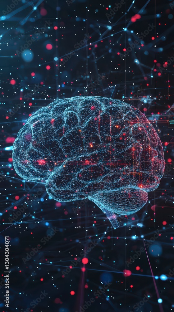 Poster mind's network: captivating digital representation of a human brain, interconnected by luminous neur
