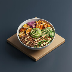 Healthy Vegan Buddha Bowl with Avocado, Quinoa, and Roasted Vegetables