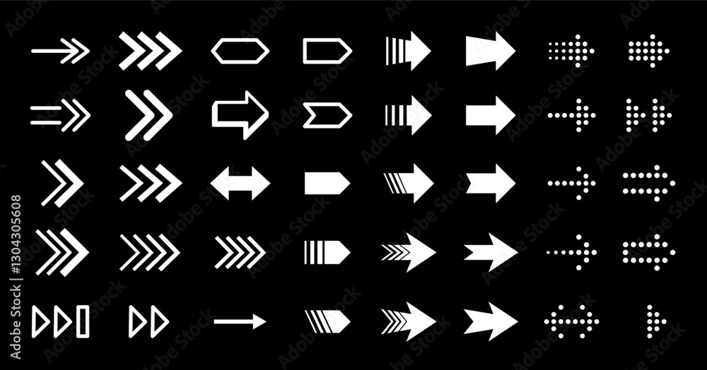 Poster set of arrows. collection of various arrows, cursors, pointers. dot arrow vector set. points arrow c