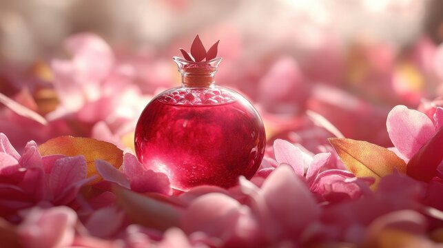 A ruby-red pomegranate, its seeds like tiny jewels, rested on a bed of soft, fragrant essential oil, releasing a tantalizing scent that evoked the warmth of the tropics.