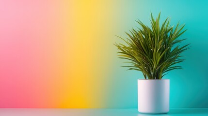 A lush green plant positioned against a vibrant and gradient backdrop, symbolizing growth and vitality, merging nature with contemporary artistic expression.