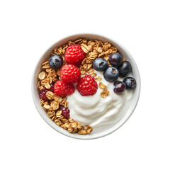 Fresh Yogurt with Granola in a Bowl  Isolated PNG Image