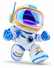 Running Astronaut Robot on White Background