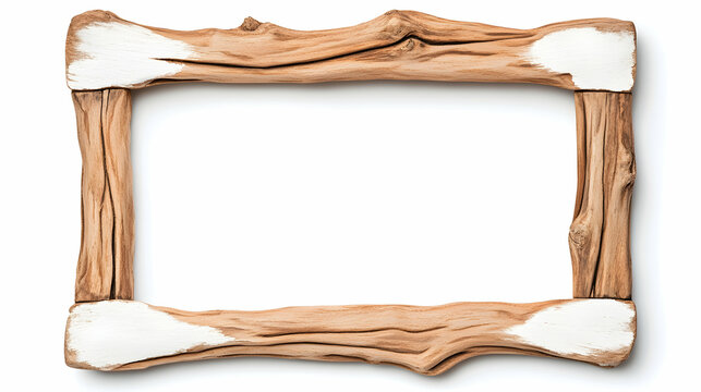 Rustic wooden picture frame on white background