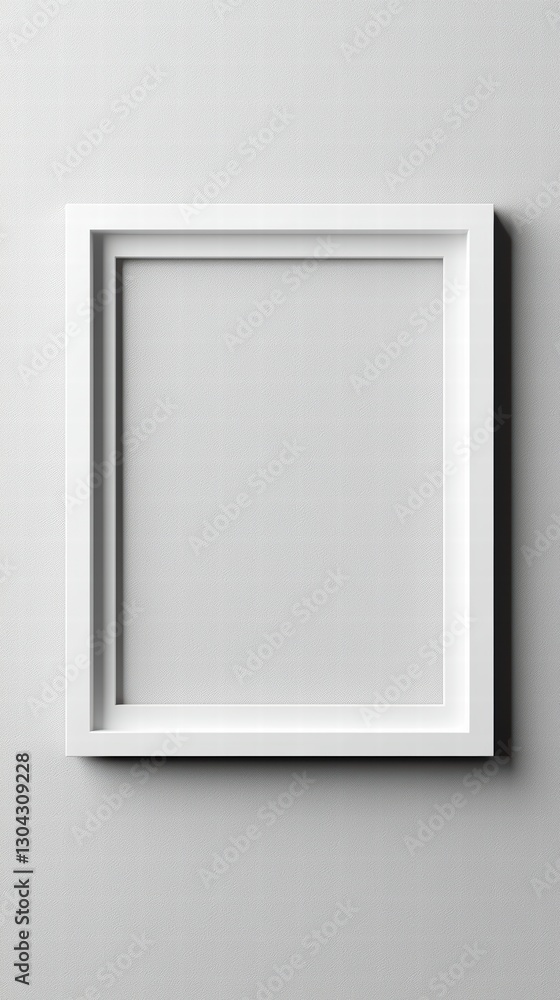 Aufkleber empty frame: a pristine white picture frame hangs on a soft gray surface, casting a gentle shadow an