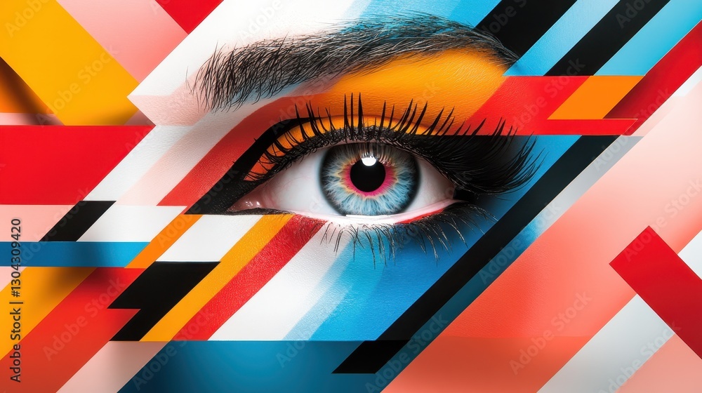 Poster this striking image features a vibrant eye surrounded by dynamic geometric patterns, blending variou