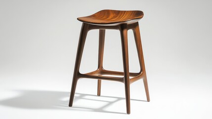 A sleek, contemporary stool, crafted from polished wood, boasts a minimalist design with clean lines that add a touch of sophistication to any space.