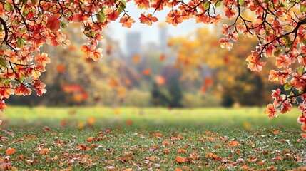 Autumn Leaves Fall in Park: Orange and Red Foliage Background