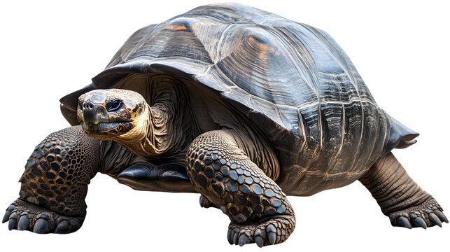 
Giant Gal&aacute;pagos tortoise with wrinkled ancient skin, slow-moving rainforest legend, cut out on transparent background