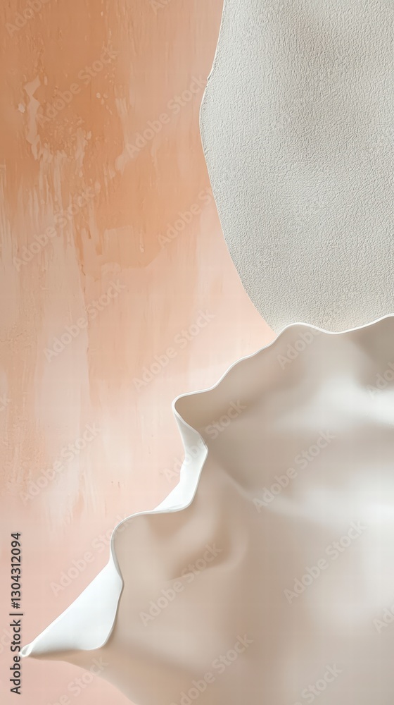Poster abstract textile: soft textile art piece with flowing shapes and subtle hues. exploring textures, an
