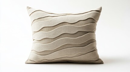 A pillow, adorned with unique, tactile fabric patterns that mimic the texture of natural materials, adding warmth and visual interest to the living space.