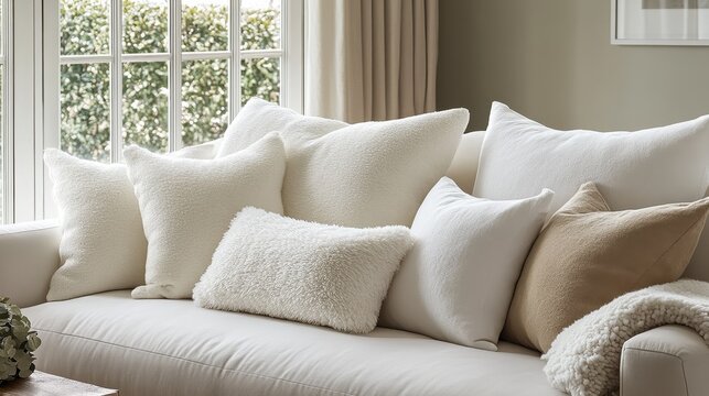 A plush pillow, a canvas of artistic design, boasting luxurious textures that invite touch and evoke a sense of refined elegance.