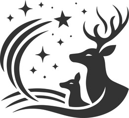A deer gazing at a shooting star animal silhouette