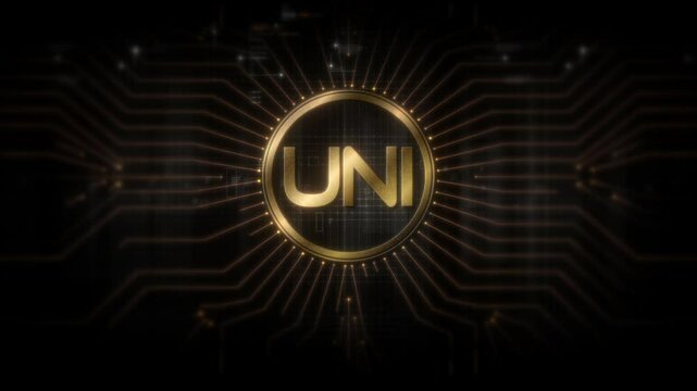 Futuristic digital background highlighting advanced cryptocurrency and encryption technology, featuring blockchain networks and secure cryptographic systems : UNI