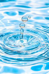 Water droplet impact, ripples, surface tension, blue