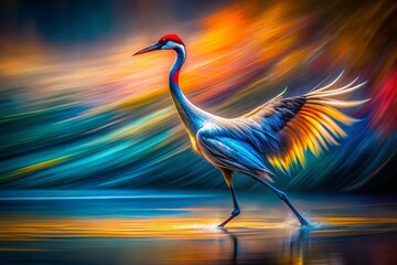 Fototapeta premium Abstract Crane Bird Painting, Long Exposure, Motion Blur, Artistic, Nature Photography