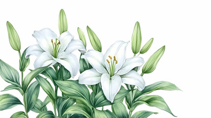 Watercolor White Lilies Bouquet, Floral Illustration