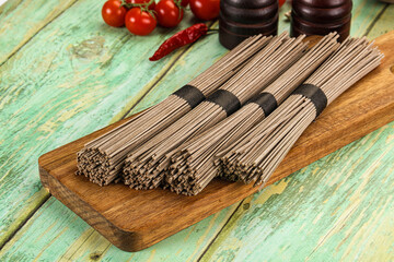 Raw dry bukwheat soba noodles