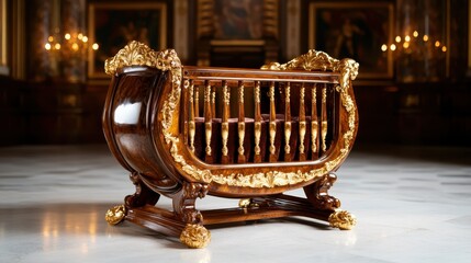 A beautifully crafted vintage crib featuring intricate details and rich wood tones, symbolizing both luxury and the nurturing love of a child’s first sleeping space.