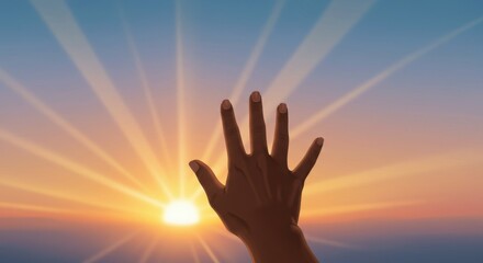 Hopeful Sunrise: Hand Reaching for the Rising Sun