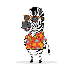 Fototapeta premium Cool Cartoon Zebra in Hawaiian Shirt and Sunglasses, Vector Illustration