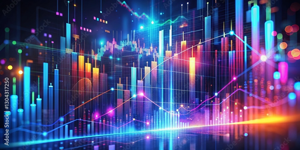 Aufkleber abstract digital data visualization: glowing charts & graphs on dark background