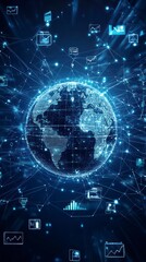 Obraz premium Global Digital Connections: The world enveloped in a network of digital connections, symbolizing the intricate web of communication and data that defines our modern era.