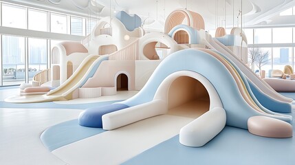 Modern Pastel Indoor Playground with Slides and Play Structures for Children
