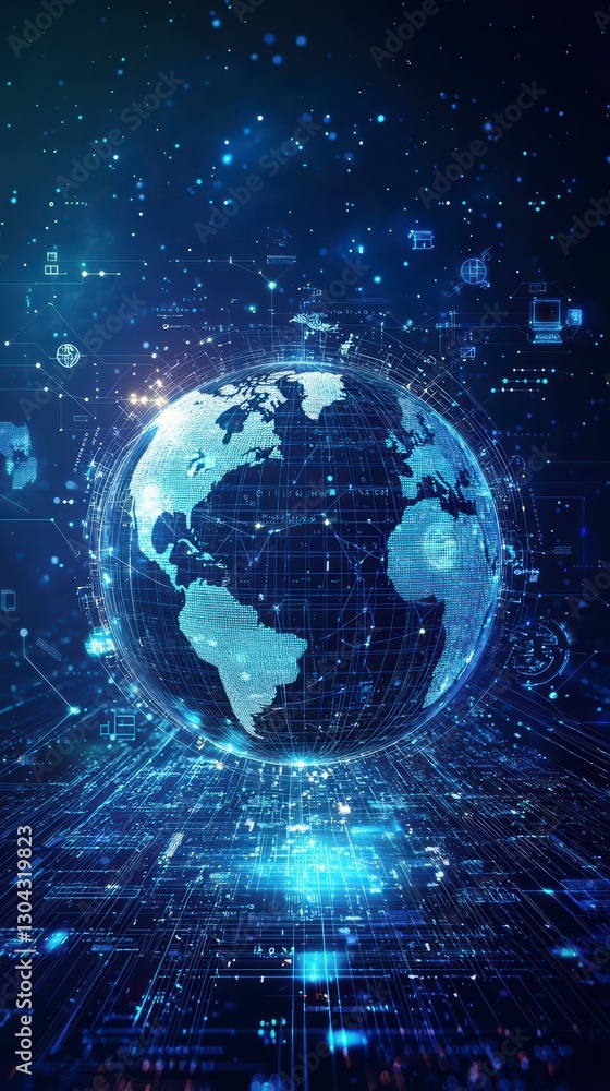 Poster global network of digital connectivity: a mesmerizing visualization of the interconnected world, sho