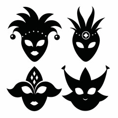 Silhouette Mardi Gras carnival mask collection isolated on white background.
