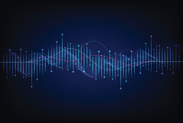 Abstract wave lines flowing dynamic. Artificial intelligence deep learning visualization networks concept for AI, music, sound. Vector illustration