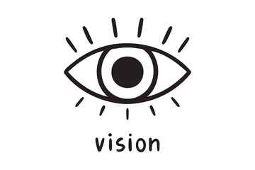 eye icon or eye vision concept doodle hand drawn icon. Outline drawing open eye sign line clipart symbol