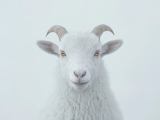 Fototapeta premium White goat with horns portrait