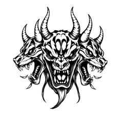 Symmetrical Tribal Tattoo of a Demonic Hound